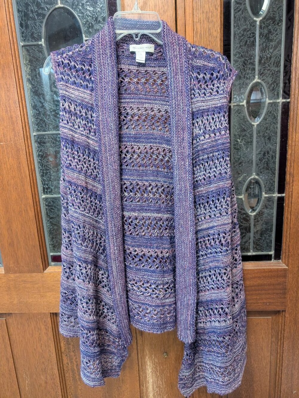 Womens sleeveless open-front knit cardigan, size XLare